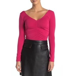 Velvet Torch Ruched V-Neck Long Sleeve Top